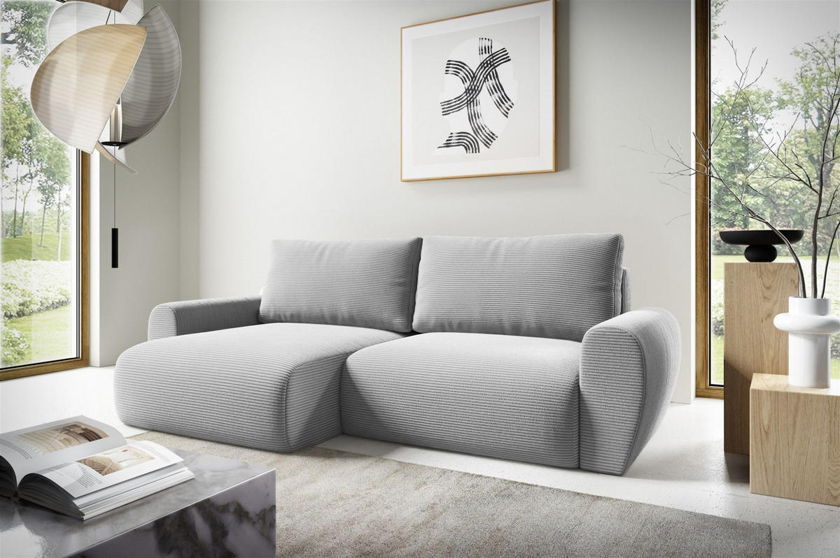ECKSOFA Galan Mit Schlaffunktion - Hellgrau, Holzwerkstoff/Textil (253/153cm) - Fun Möbel