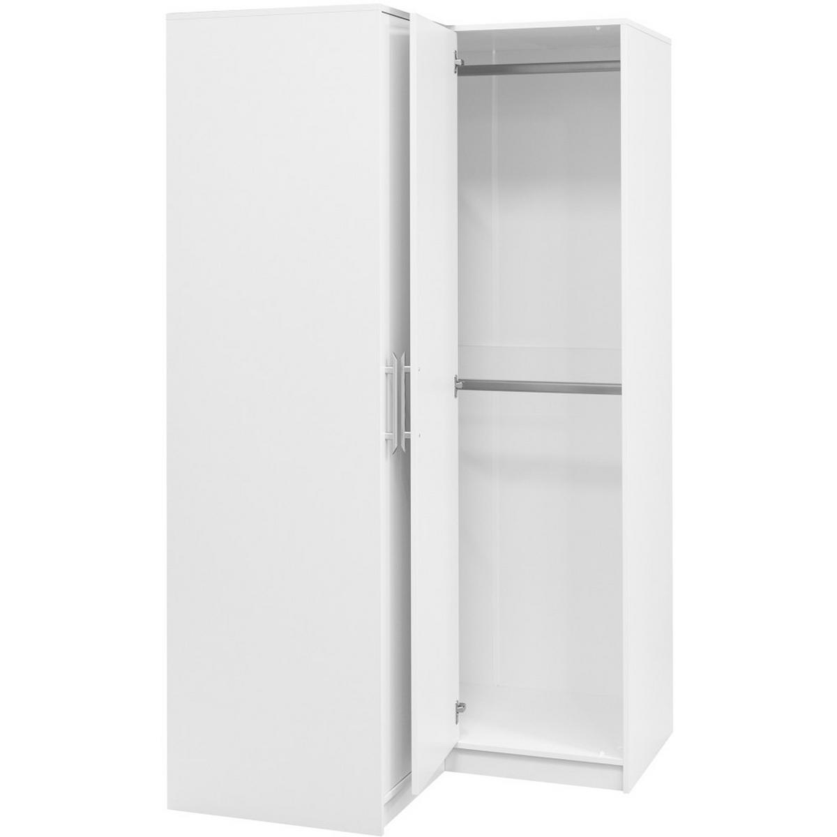 ECKSCHRANK Bora, Eckdrehtürenschrank mit 2 Türen, Weiß - Weiß, Holzwerkstoff (108.5/200/106.5cm) - Beautysofa