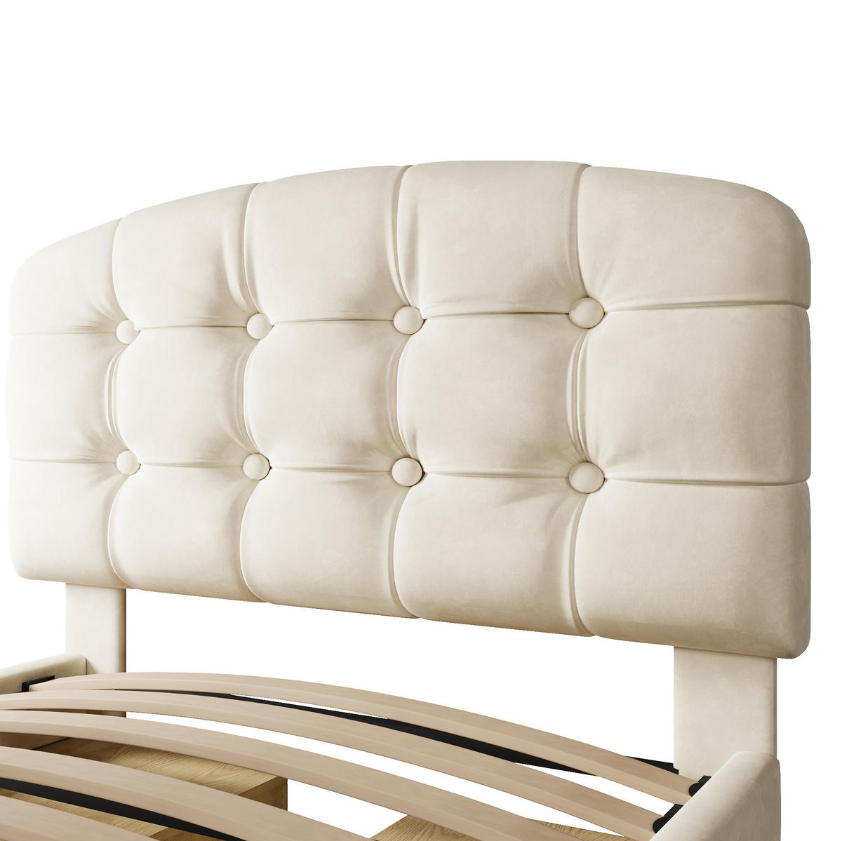 POLSTERBETT 90/200 cm Beige aus Samt mit höhenverstellbarem Kopfteil - Beige, Textil (90/200cm) - OKMYHOME