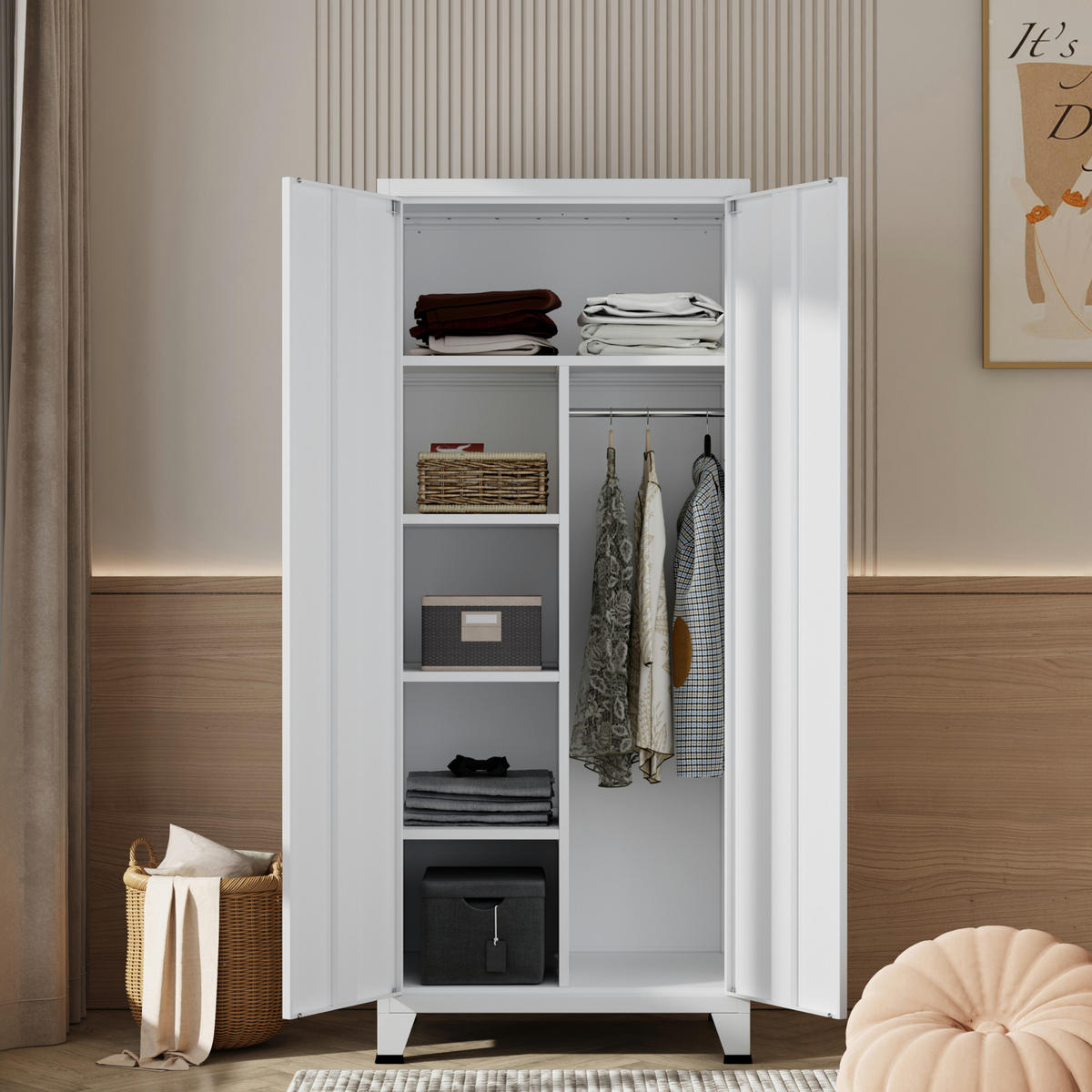 KLEIDERSCHRANK Hankasalmi - Weiß, Metall (90/180/40cm) - [en.casa]