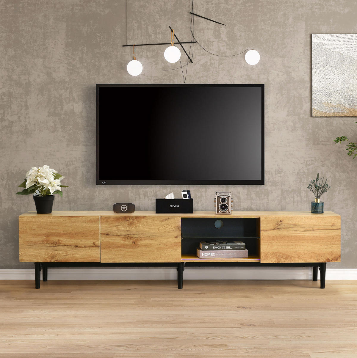 TV-ELEMENT mit LED 175 x 31 x 41 cm MDF Light Oak - Braun, Holzwerkstoff (31/41/175cm) - Beauniv