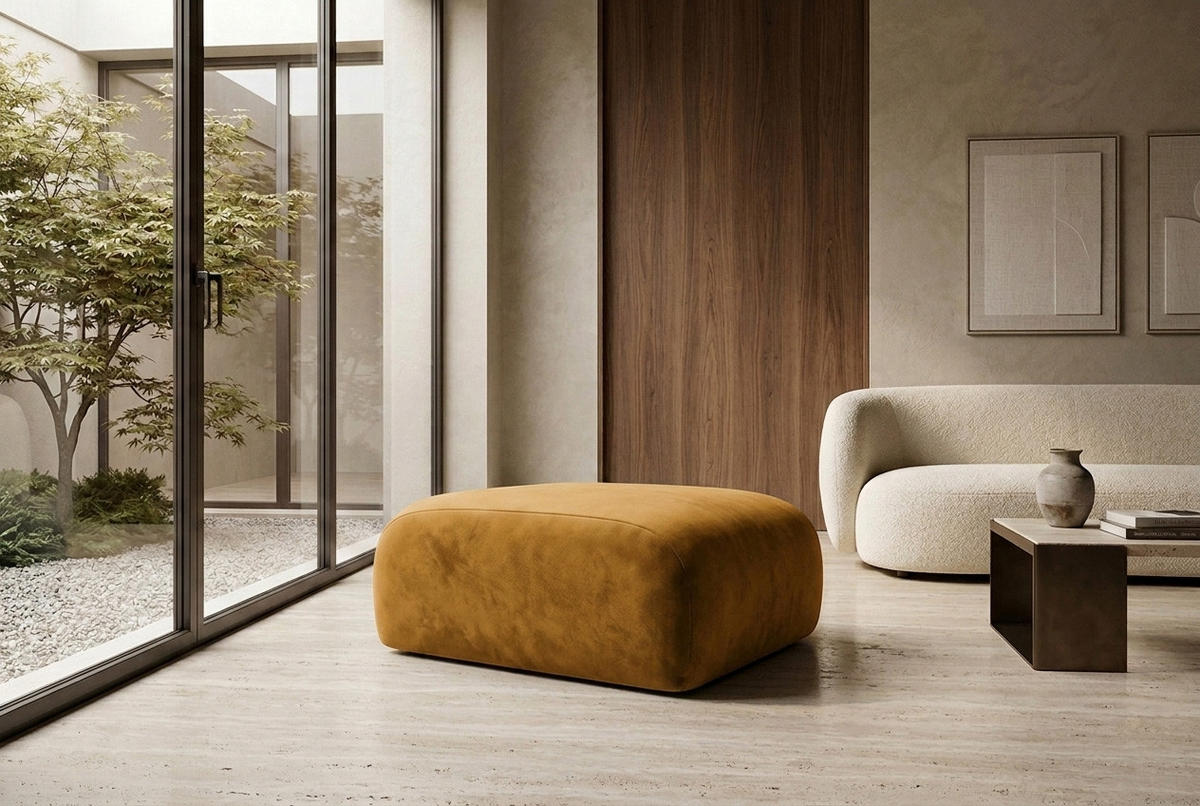 HOCKER, Sitzhocker, Velvet-Stoff Bluvel, Golden, GRETA - Goldfarben, Holz (91/40/89cm) - Kaiser Möbel