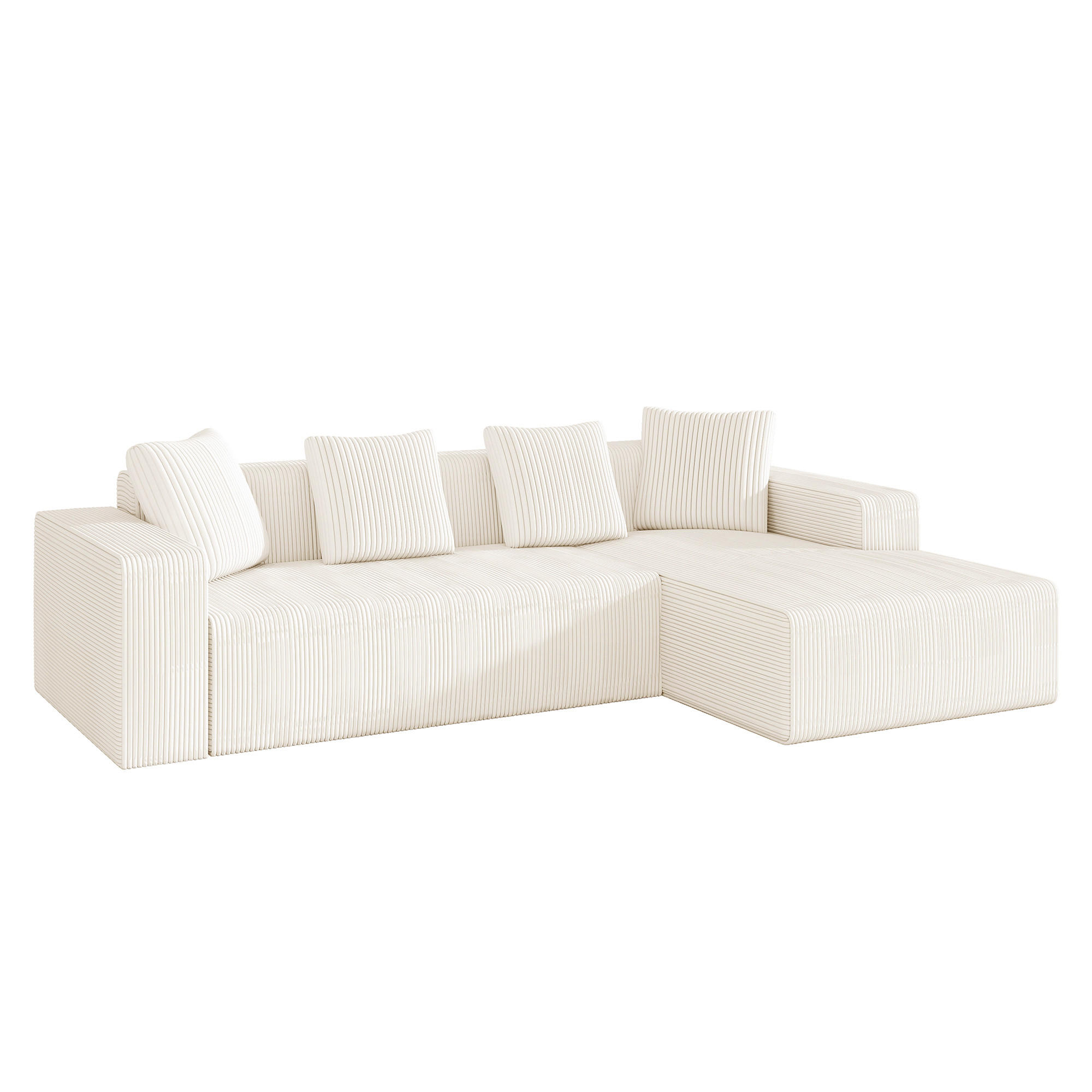 ECKSOFA Cord Weiß mit Kissen - Weiß, Textil (261/146cm) - WISHDOR