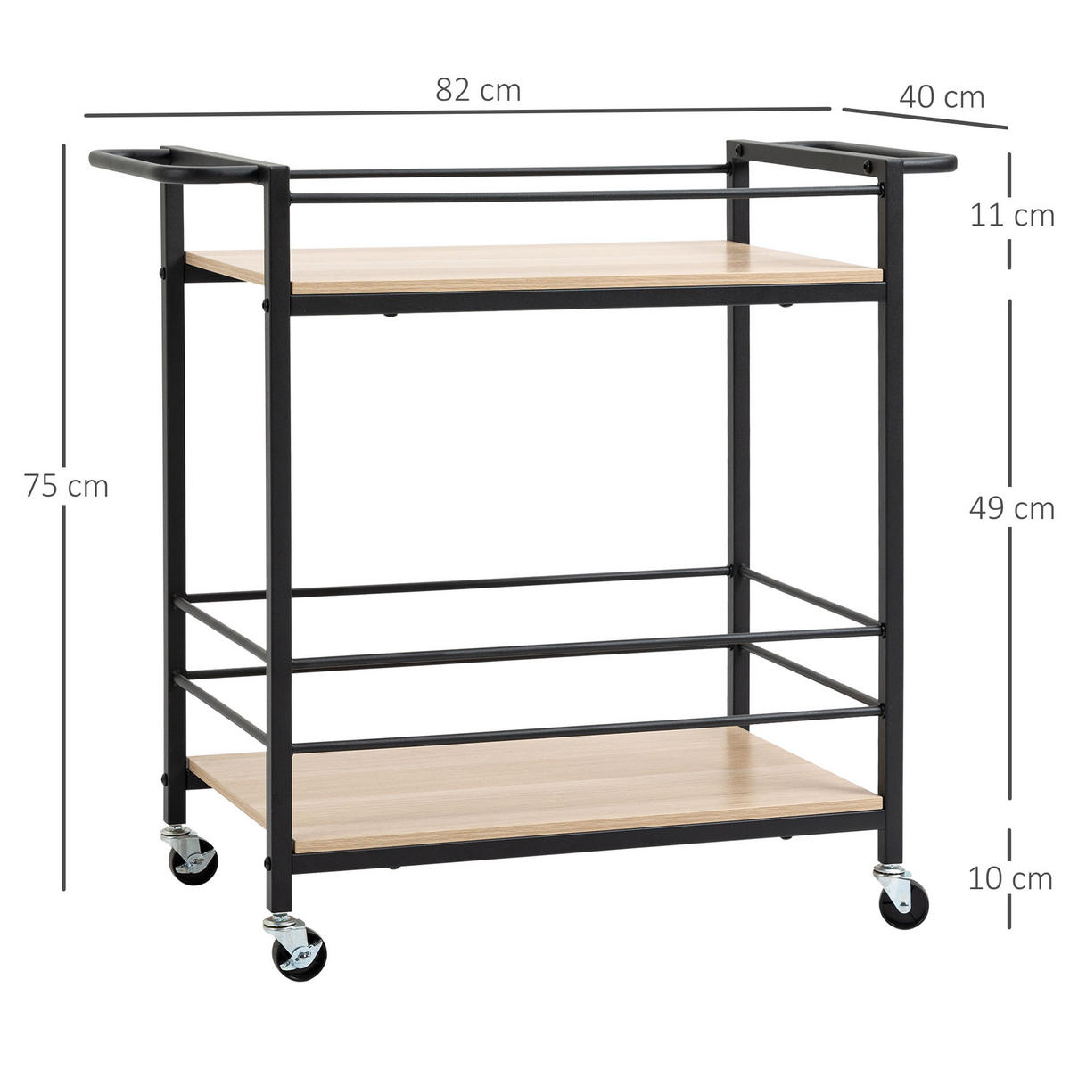 KÜCHENWAGEN, Spanplatte, Stahl, Naturholz - Naturfarben, Kunststoff (40/75/82cm) - HOMCOM