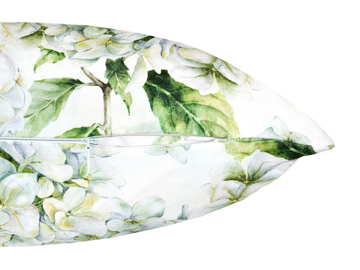 KISSENHÜLLE Landlust-Hortensie weiß 40/40 cm - Weiß/Grün, Textil (40/40cm) - beties Heimtextil