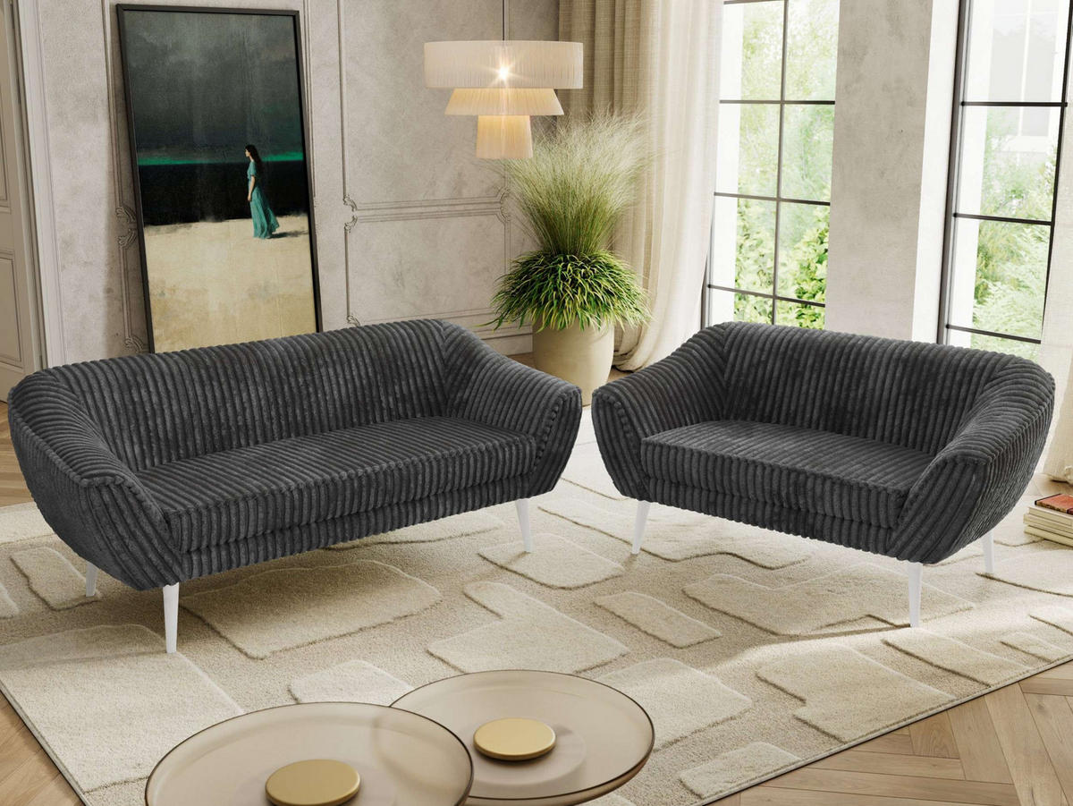 SEDACÍ SOUPRAVA 3+2 PIRS - Šedá Manšestr - Bílé nohy - šedá/bílá, kompozitní dřevo/textil (180/75/74cm) - MKS