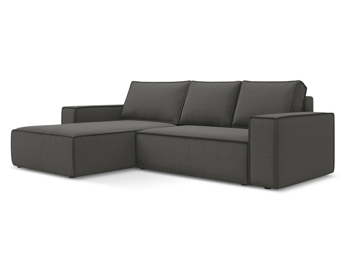 ECKSOFA mit Schlaffunktion Samt Stoff Grau - Dunkelgrau/Schwarz, Kunststoff/Textil (185/290cm) - Makamii
