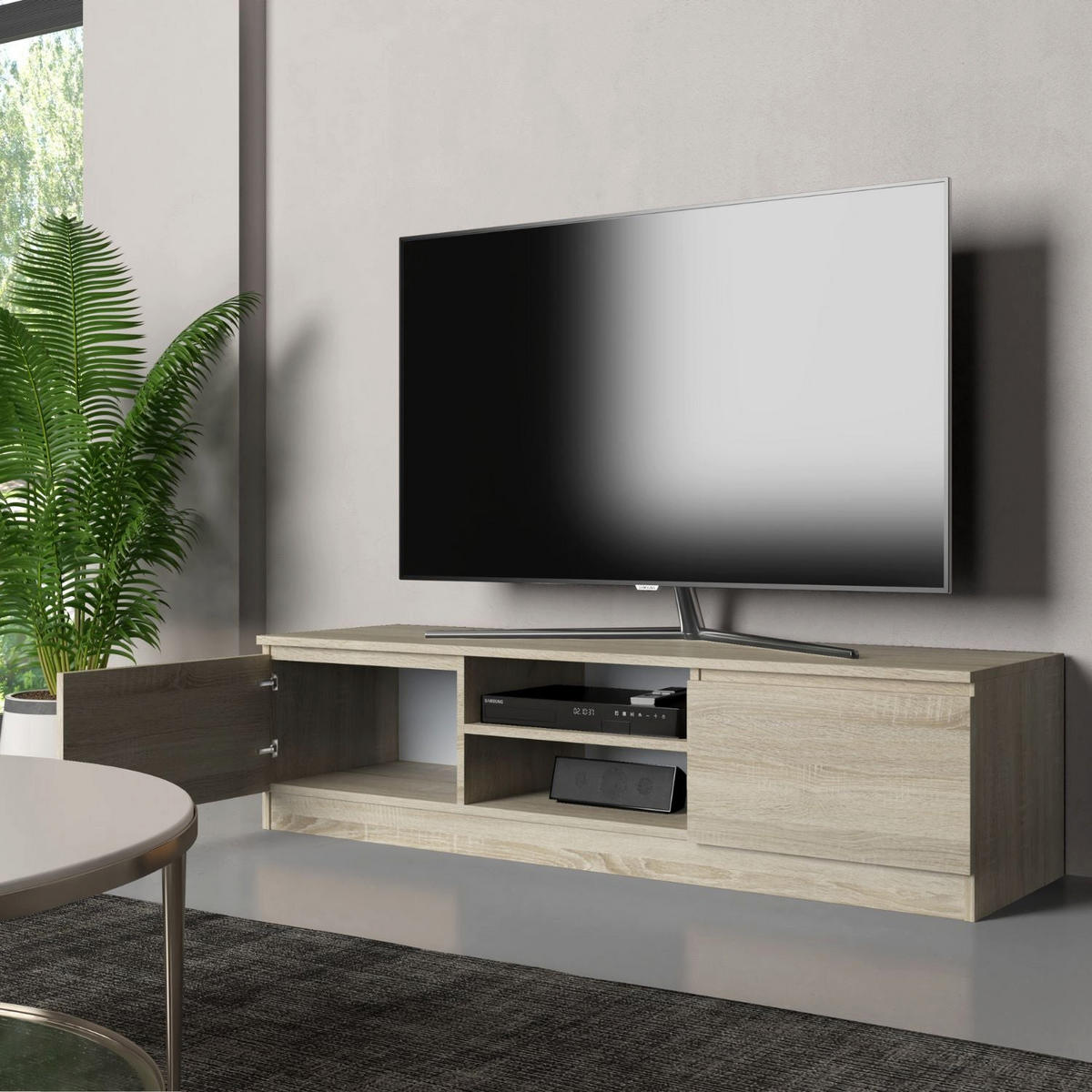 TV Lowboard Frank - Weiß Hochglanz/Anthrazit, Holzwerkstoff (140/36/40cm) - kommodly