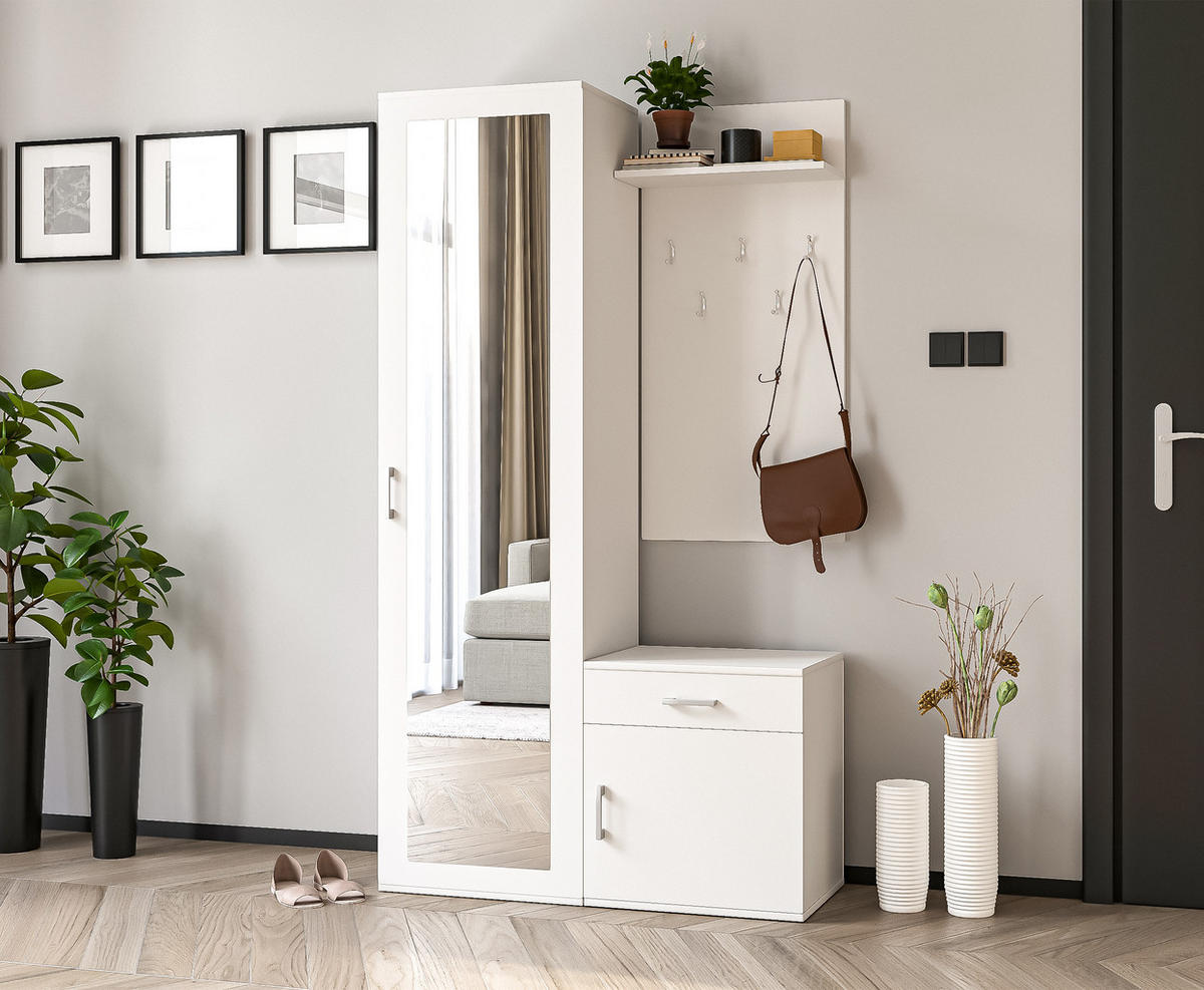 GARDEROBENSCHRANK Magnola Weiß 100/180,5/35 cm – Modern, mit Spiegel und viel Stauraum - Weiß, Holzwerkstoff/Kunststoff (100/180.5/35cm) - AX Living