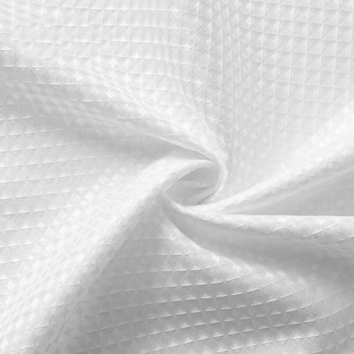 DUSCHVORHANG Waffelstruktur Weiß mit Ring Stoff schimmelresistent für Badewanne Dusche - Weiß, Metall (180/200cm) - MCBOSON