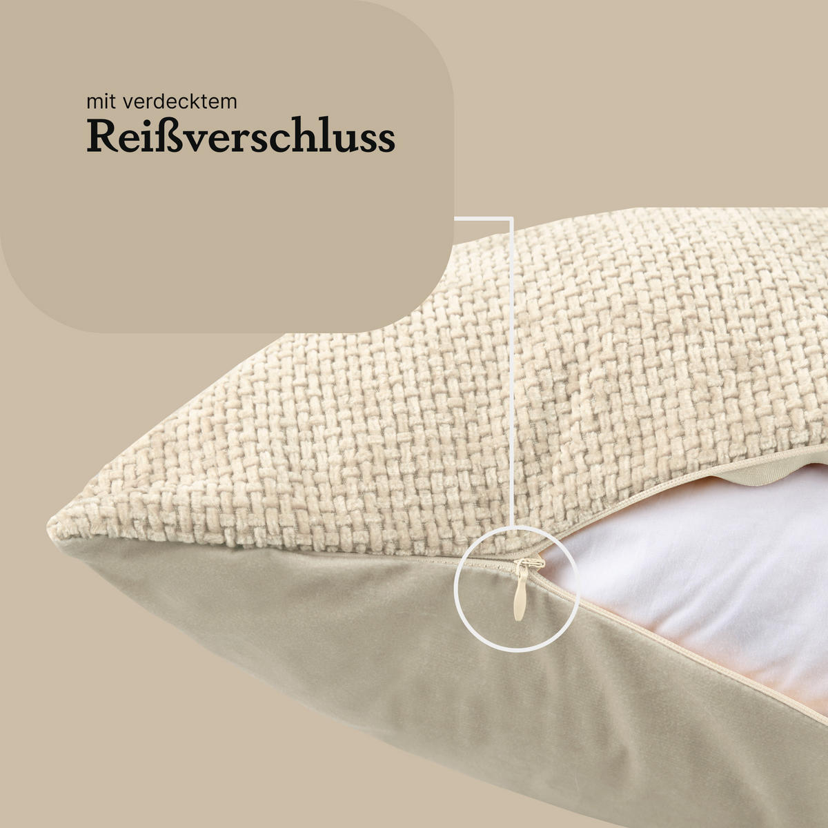 KISSENHÜLLE Chenille Cross 60 cm x 60 cm in Offwhite - Currygelb, Textil (60/60cm) - Bestlivings