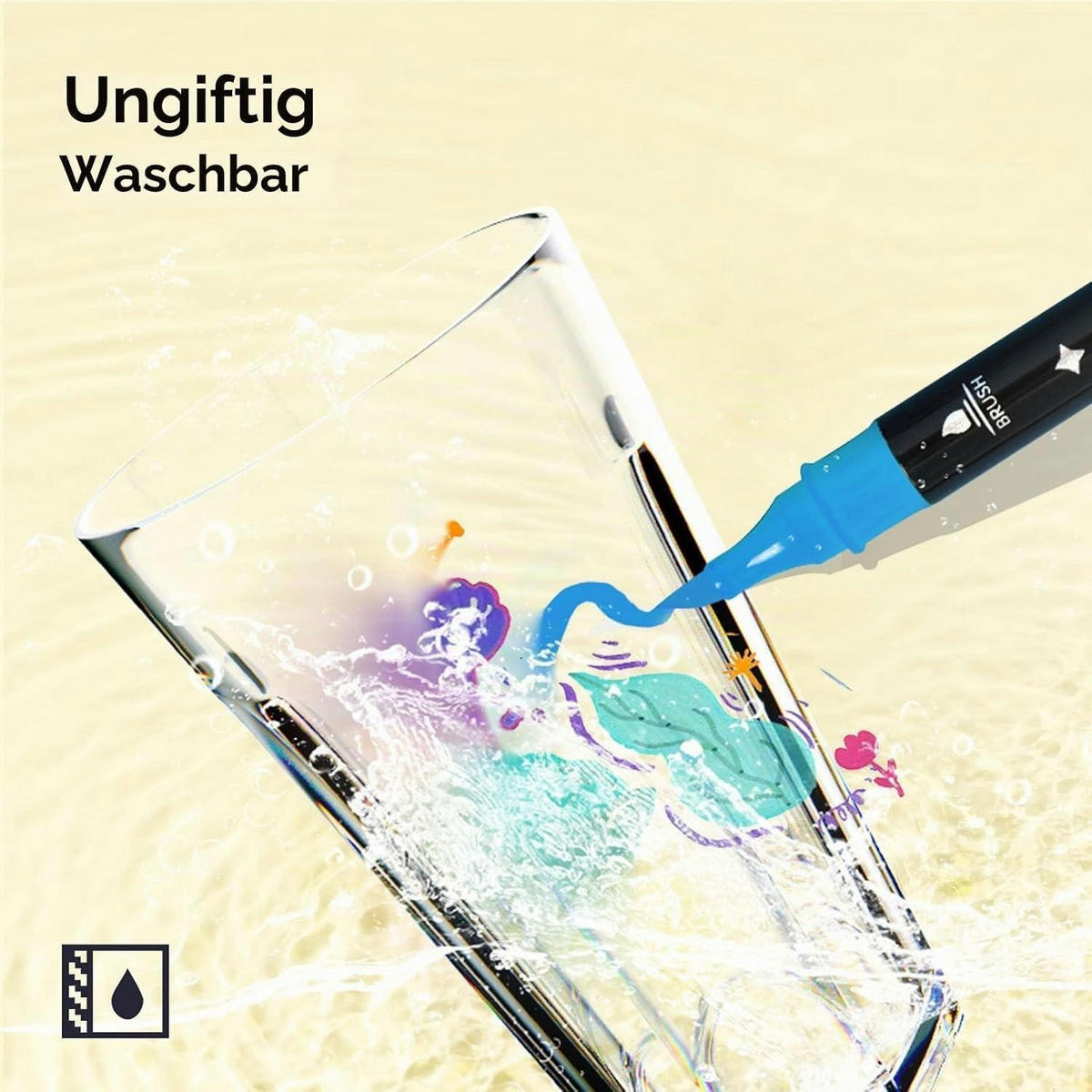 ACRYLSTIFTE 64er Set mit Pinsel- und Feinspitze wasserfest - Multicolor, Kunststoff (12/10/15cm)