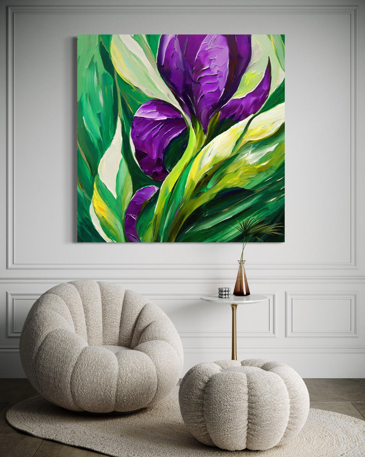 WANDBILD lila gemalte blumen - Lila, Textil (50/50cm) - Feeby