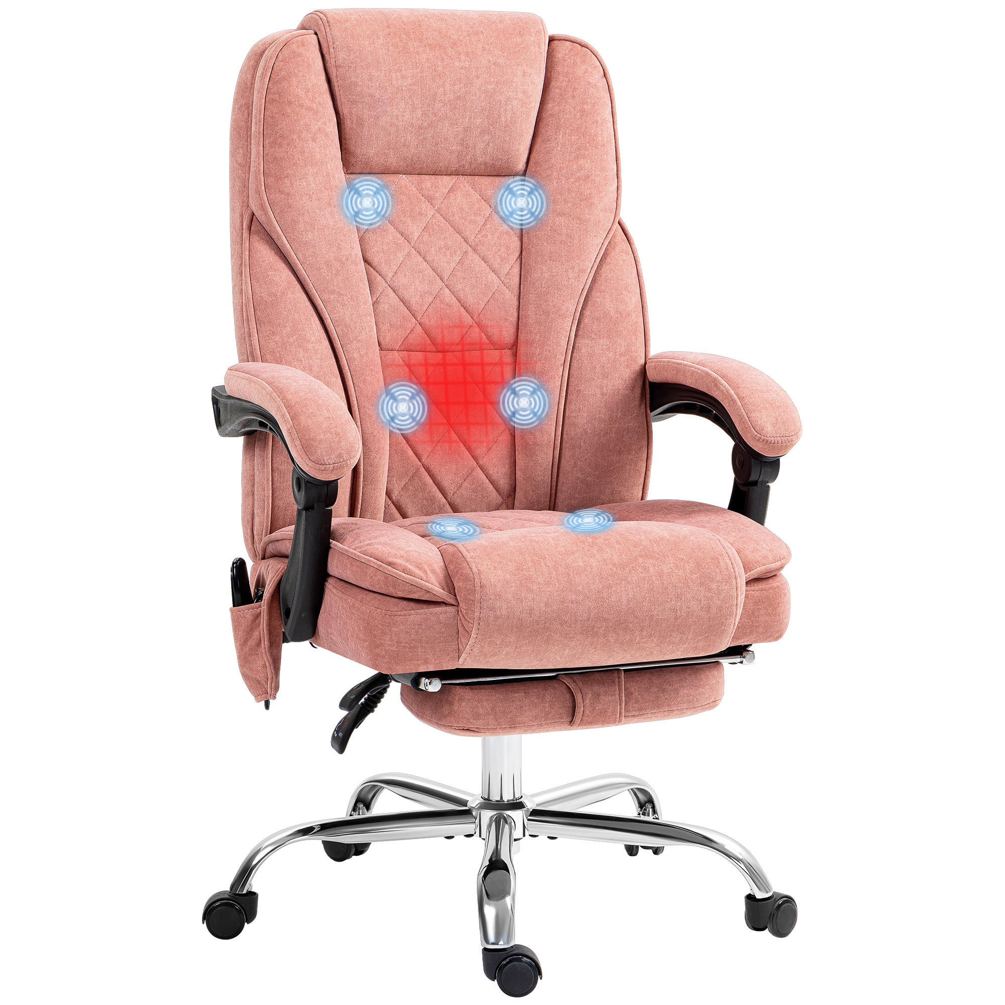 BÜROSTUHL mit Massagefunktion Polyester Stahl Rosa - Rosa, Metall (67/119/72cm) - Vinsetto