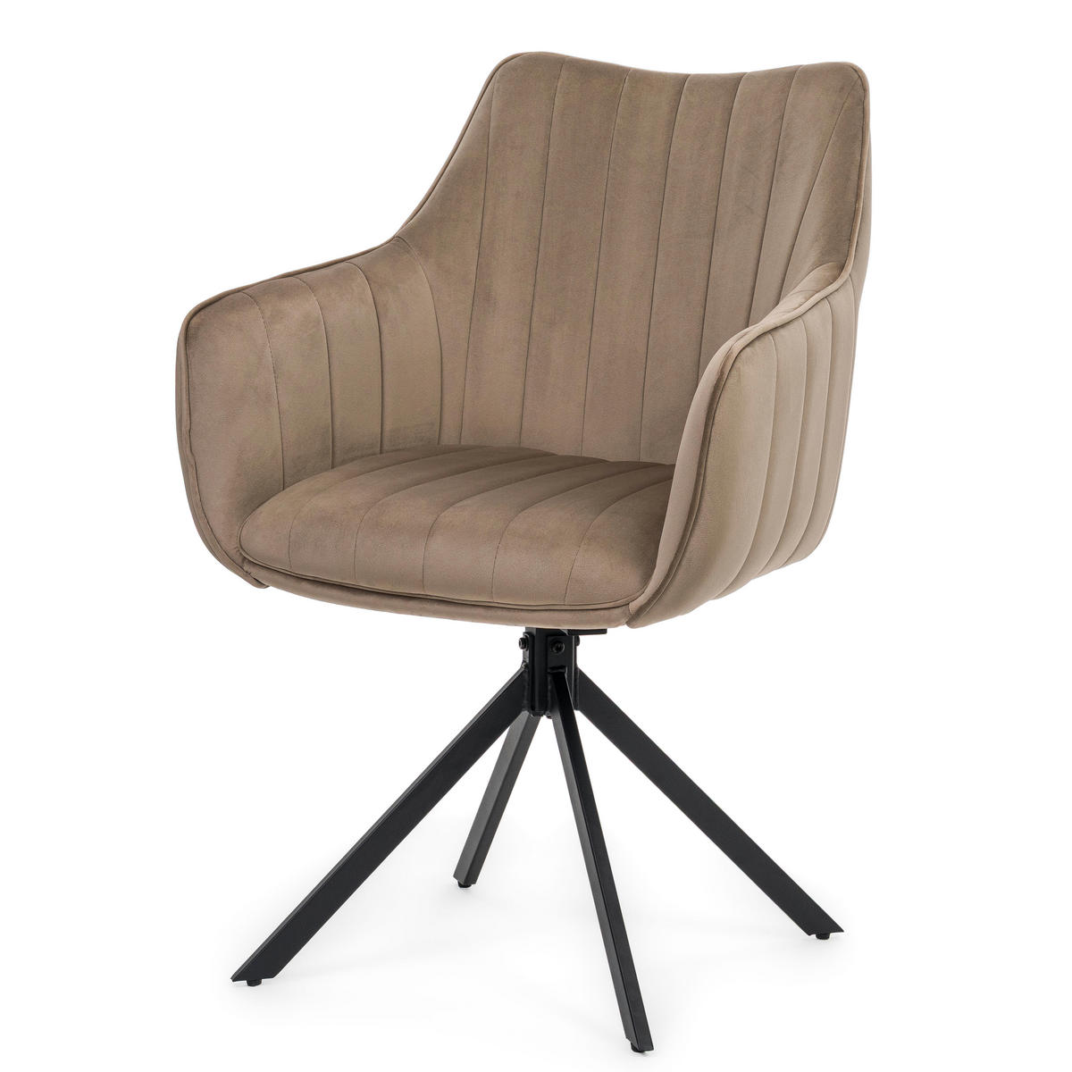 STUHL PIANO drehbar gepolsterter mit Steppung - dunkelbeige - Velour - Beige/Schwarz, Textil/Metall (59/88/61cm) - NEW HOME