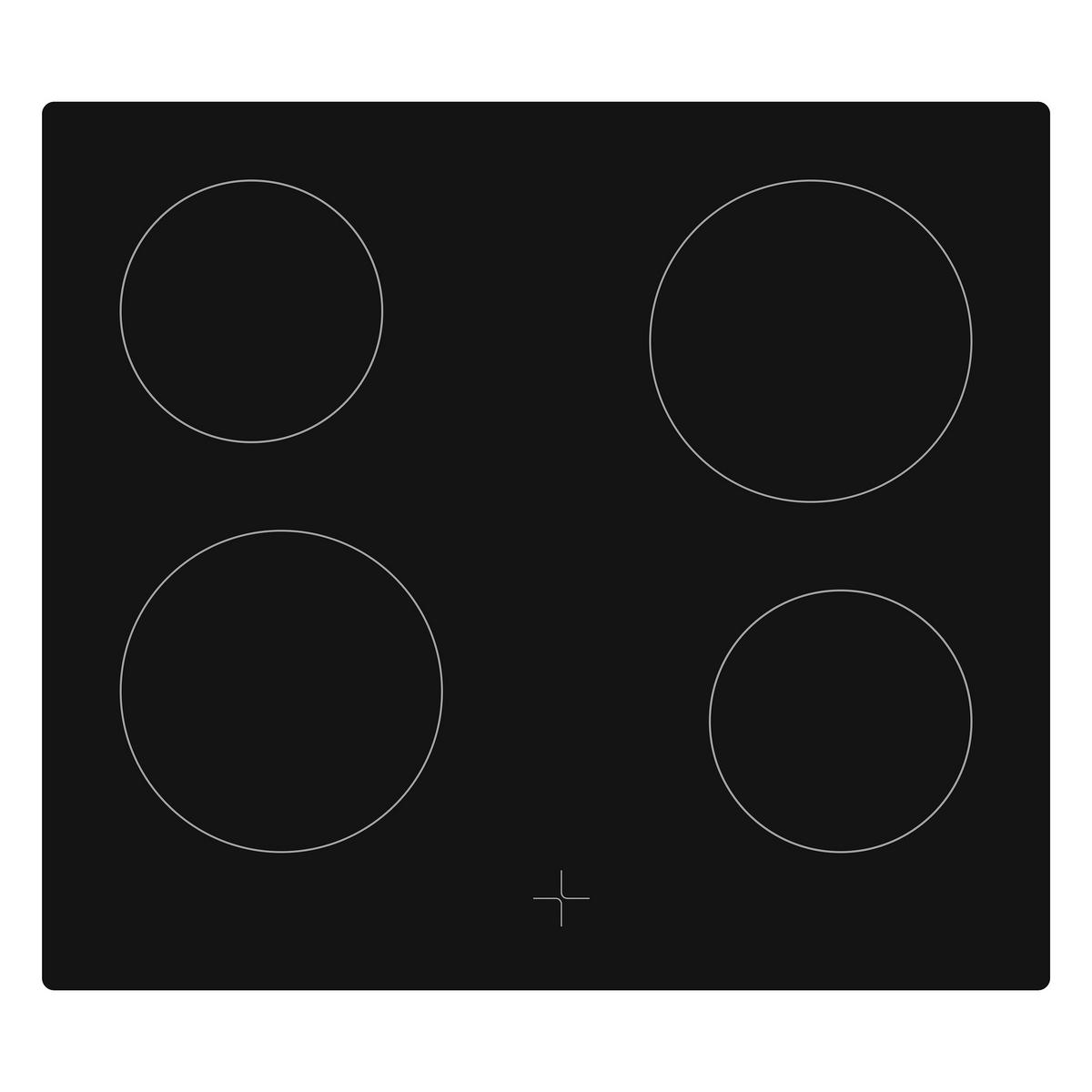 EINBAUHERD-SET, Backofen mit Grill und Umluft, Rahmenloses Glaskeramik-Kochfeld mit 4 Zonen, 65 Liter, 60 cm, Edelstahl - Schwarz, Keramik/Metall (59.5/59.5/57cm) - Telefunken