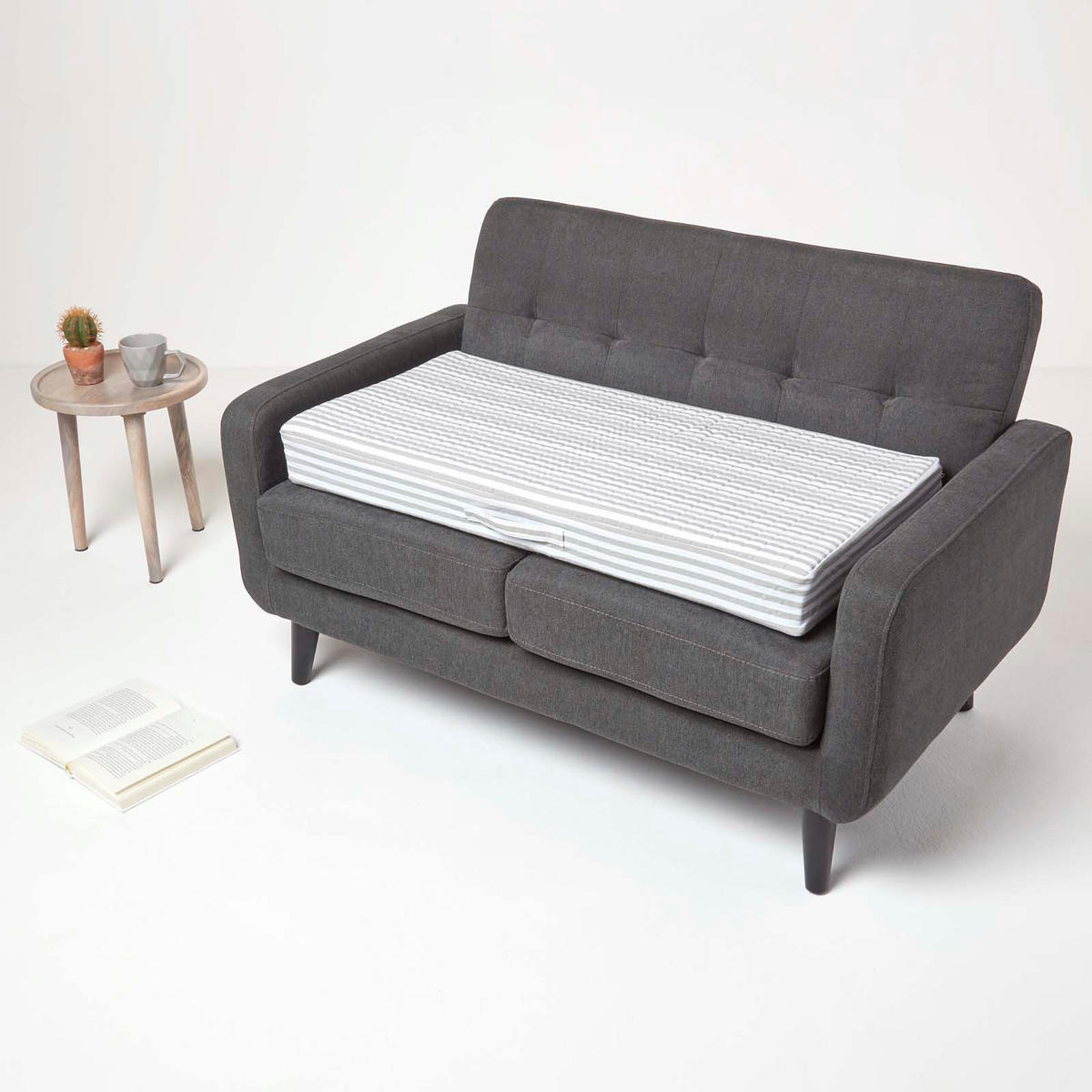 SOFA-AUFLAGE grau gestreift 100/50/10 cm – Sitzkissen orthopädisch - Weiß/Grau, Textil (100/50/10cm) - Homescapes