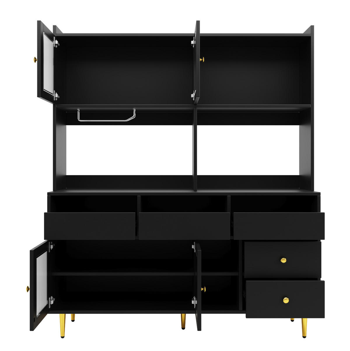 ANRICHTE Esszimmer-Hochschrank 145/39/171 cm aus MDF mit Changhong-Glastüren und Weinregal Schwarz - Schwarz, Holzwerkstoff (145/171/39cm) - Modenvie