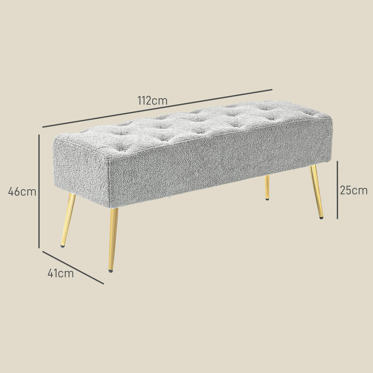 SITZBANK Polsterbank mit Lammwolle-Optik, Knopfheftung für Schlafzimmer, Grau - Grau, Kunststoff (41/46/112cm) - HOMCOM