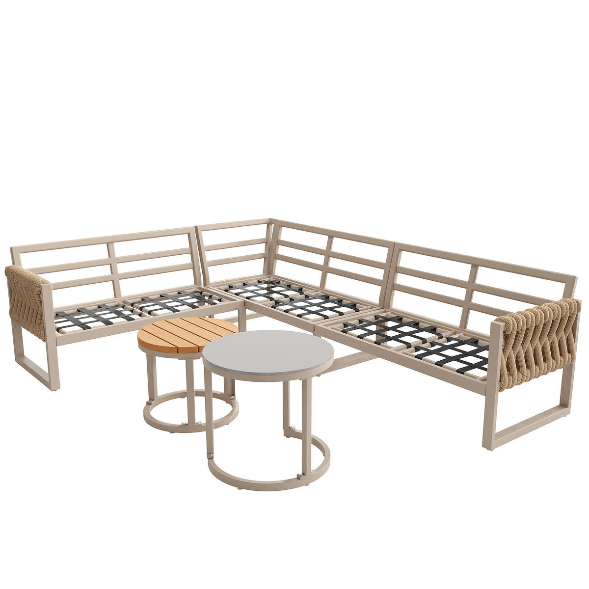 LOUNGESET Modular 5-6 Personen Beige Mit Verstellbaren Füßen - Beige, Metall - FLIEKS