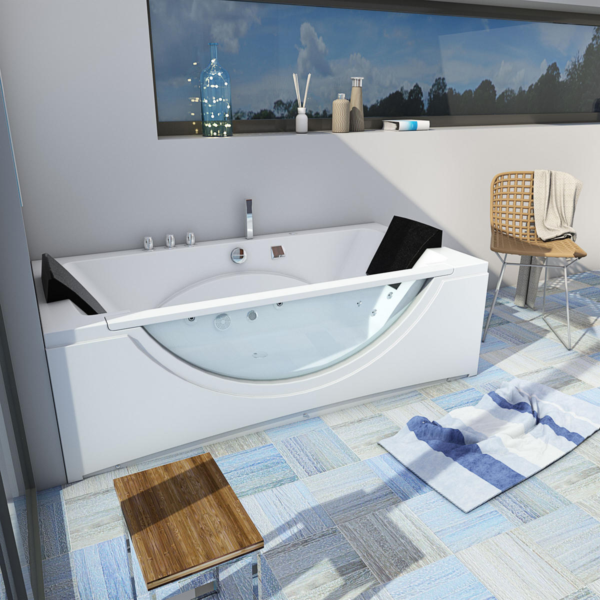 WHIRLPOOL Badewanne Eckwanne Wanne W81-A 90x180cm - Weiß, Glas/Kunststoff (180/55/90cm) - AcquaVapore by Sandra Jentho