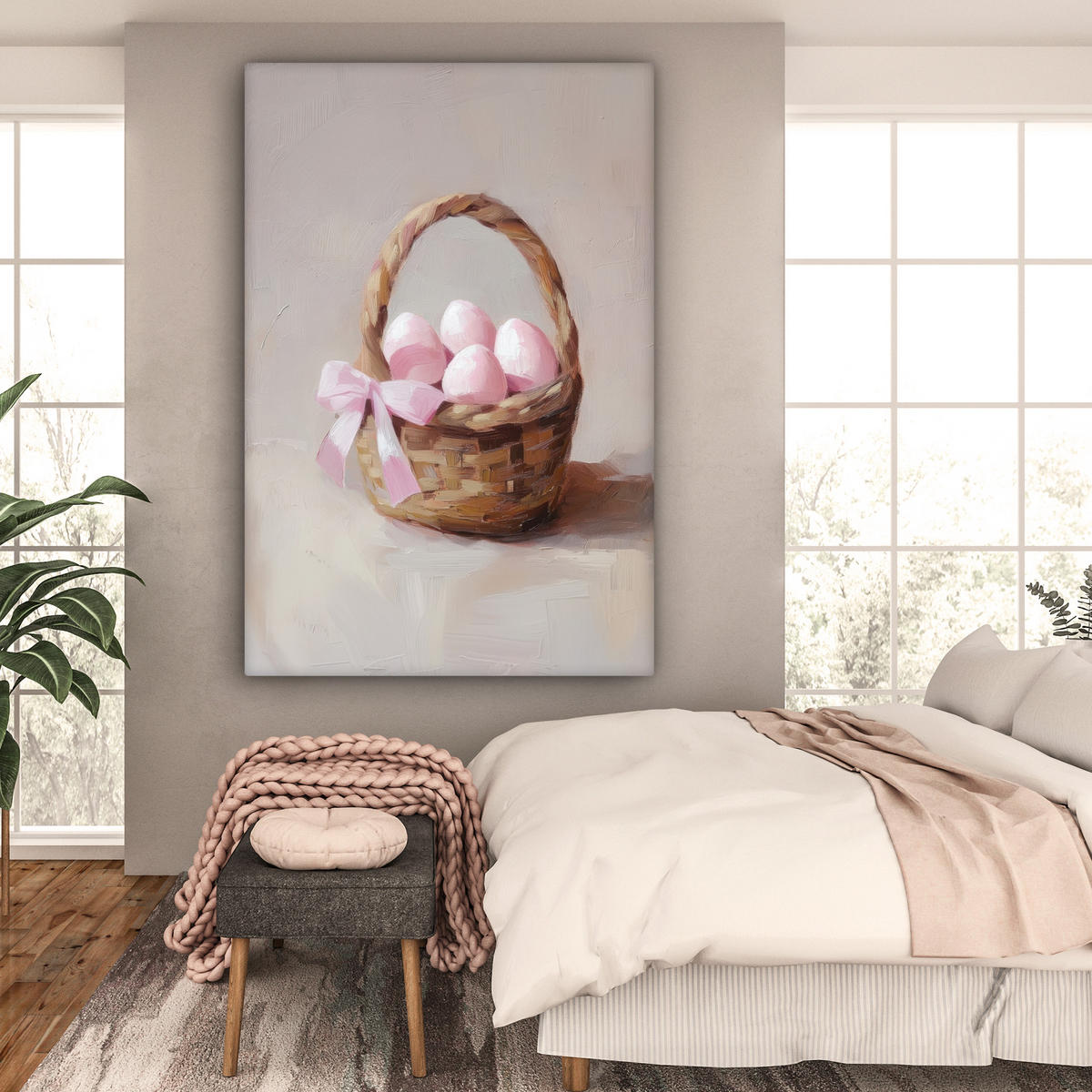 SLIKA NA PLATNU Košara 90x140 cm - bež, tekstil (90/140cm) - MuchoWow