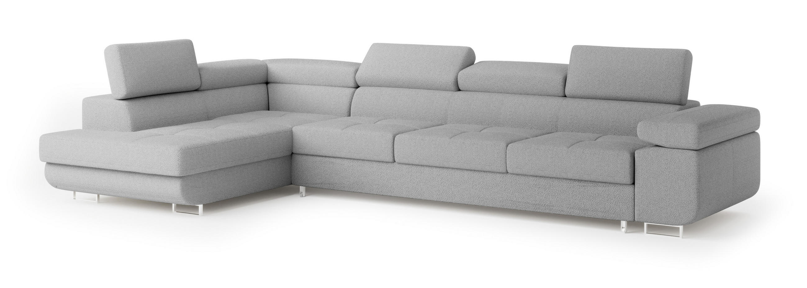 ROHOVÁ SEDAČKA VICENTE světle šedá - stříbrná/světle šedá, dřevo/kompozitní dřevo (346/202cm) - MASSENO