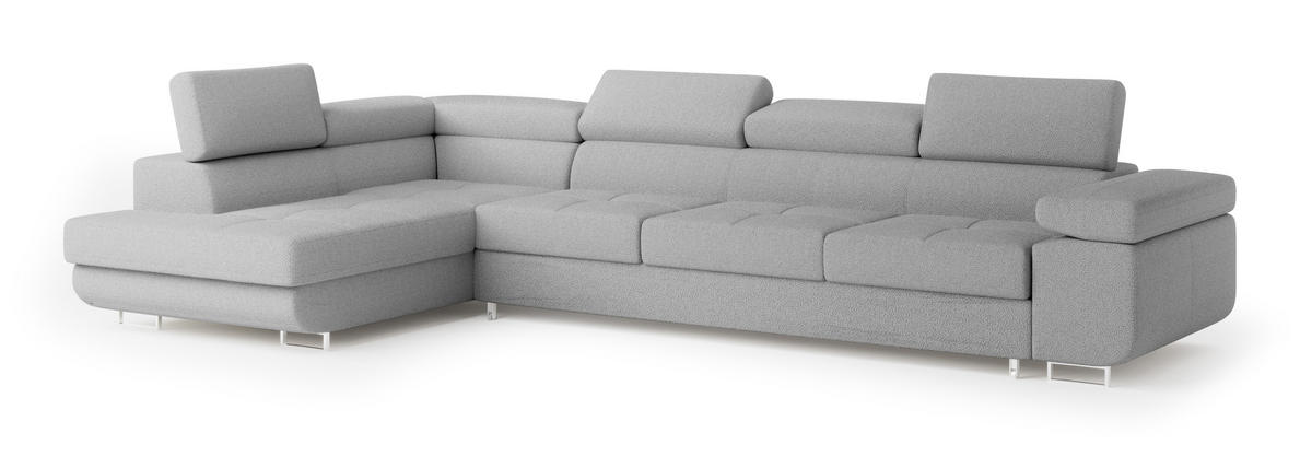 ROHOVÁ SEDAČKA VICENTE světle šedá - stříbrná/světle šedá, dřevo/kompozitní dřevo (346/202cm) - MASSENO