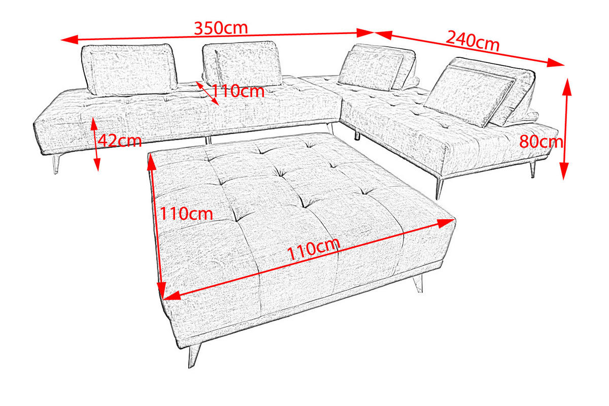 ECKSOFA MIT HOCKER WIOLO Dunkelgrün Velvet - Dunkelgrün/Silberfarben, Textil (350/350cm) - KAWOLA