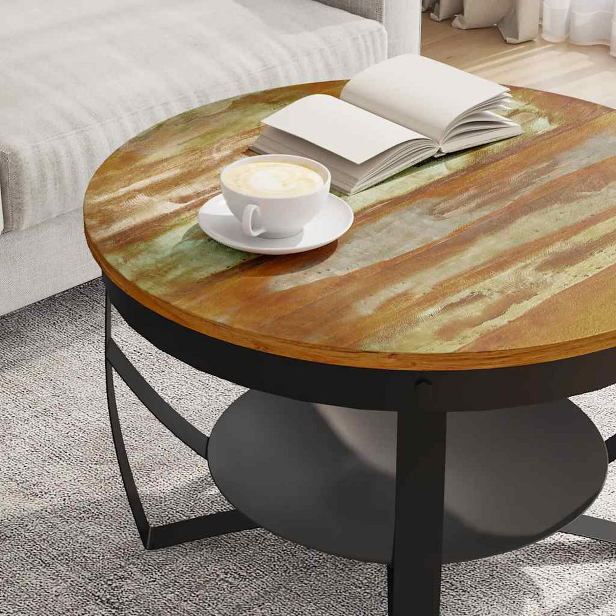 COUCHTISCH Ø68x43 cm Recyceltes Massivholz - Braun, Holz (68/68/43cm) - furnicato