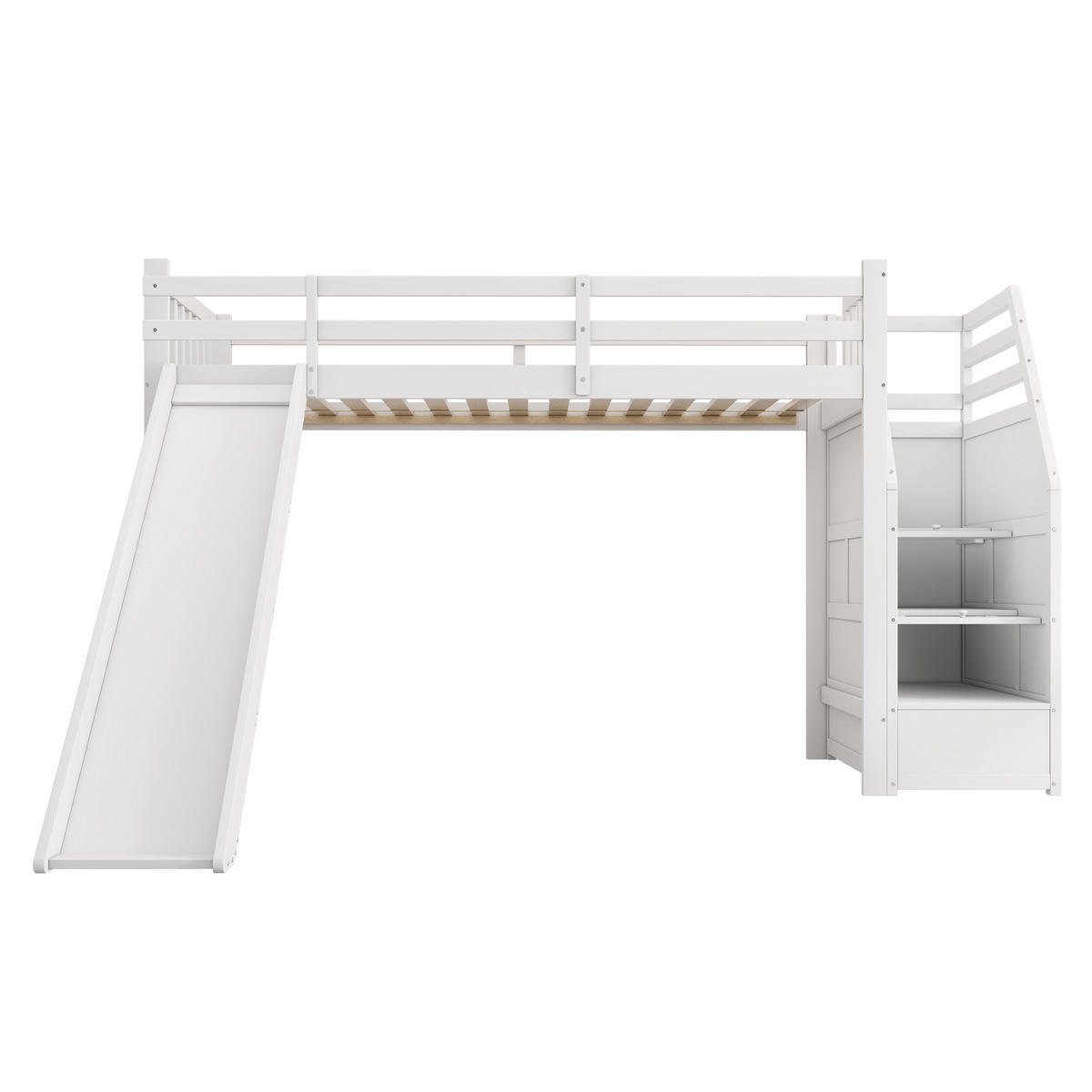 HOCHBETT 90/200 cm weiß mit Rutsche und abnehmbarem Schutzgitter - Weiß, Holz (90/200cm) - OKWISH