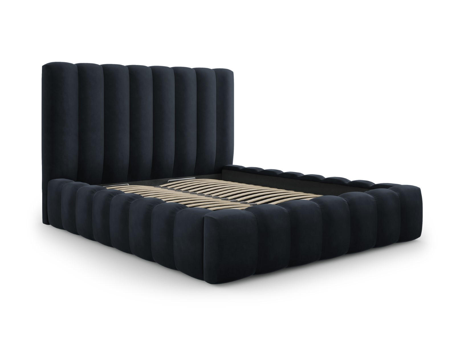 BETT mit Bettkasten und Kopfteil Kelp aus Samt dunkelblau 160x200cm - Dunkelblau, Textil (160/200cm) - Micadoni