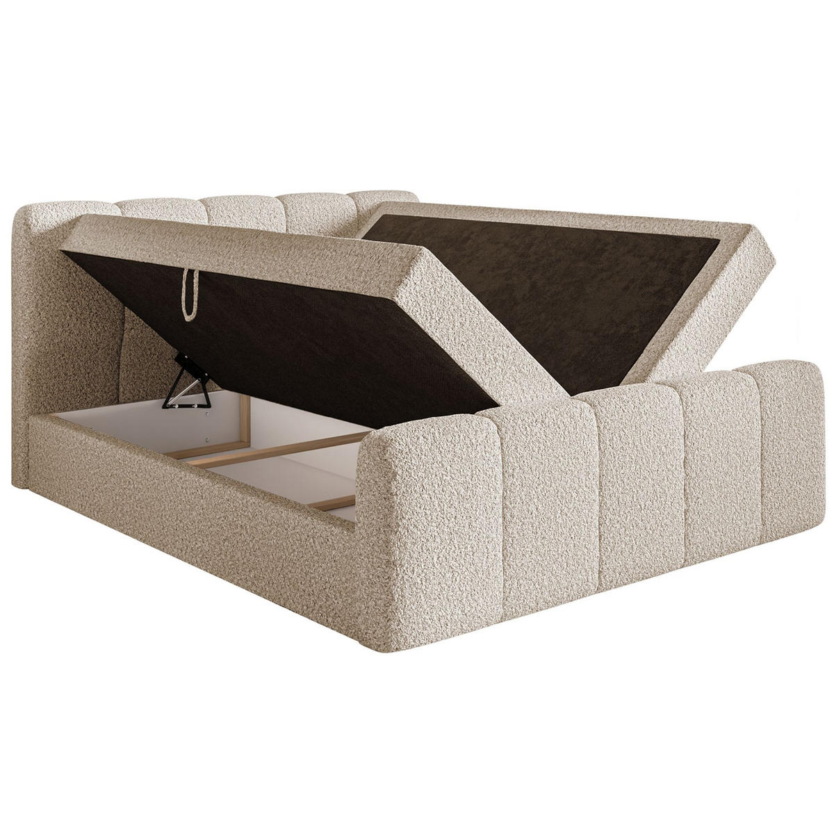 BOXBETT Cloudy II mit Bettkästen und Topper Bouclé Hellbeige, 200x200 cm - Ecru/Schwarz, Kunststoff/Textil (200/200cm) - Selsey