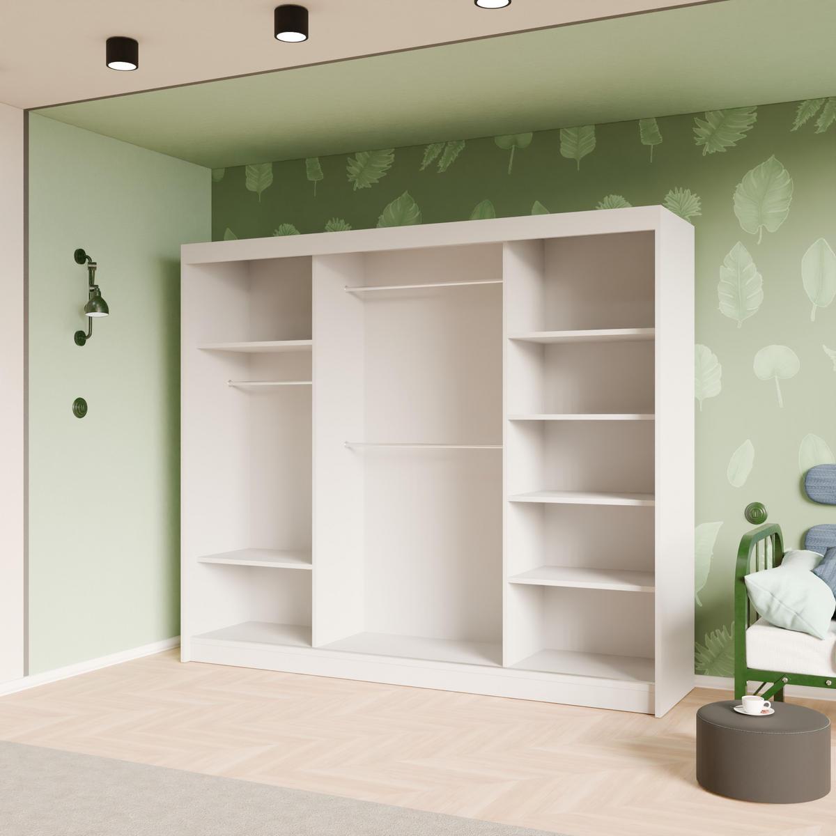 SCHIEBETÜRENSCHRANK LAMELIS - Eiche Wotan/Weiß, Holzwerkstoff (250/215/61cm) - Meblini