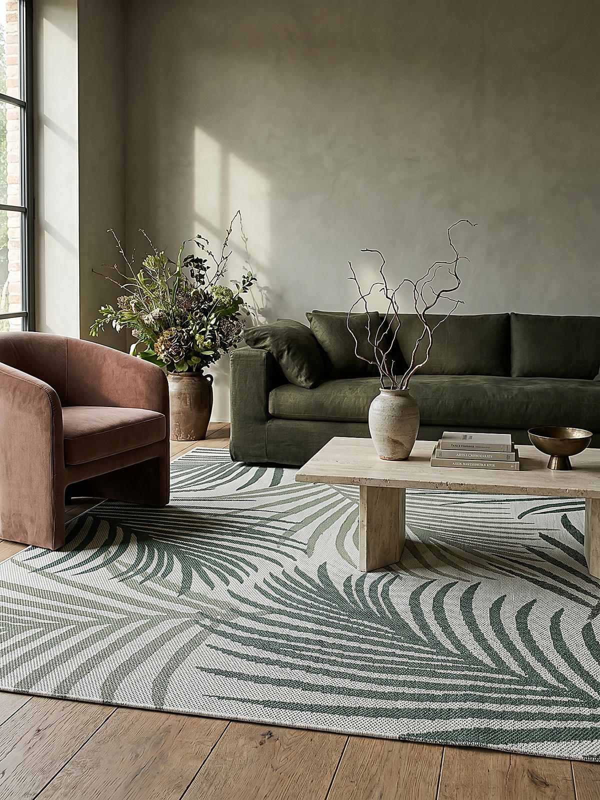FLACHWEBTEPPICH Palmblätter BORNO Polypropylen Grün 140 x 200 cm - Grün, Textil (140/200cm) - KADIMA DESIGN