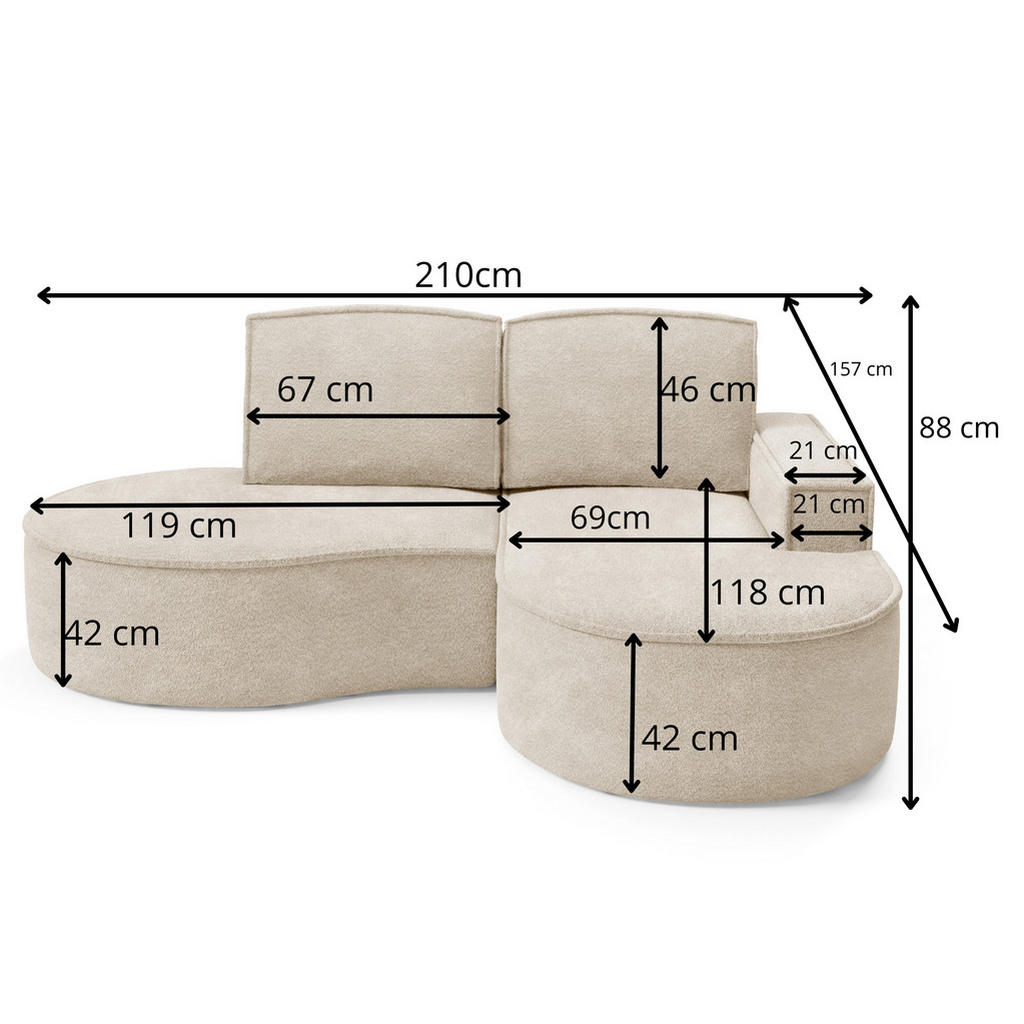 Thumbnail - DomoHome Ecksofa, Silber, Textil, Rechteckig, 210x157 cm, Wohnzimmer, Sofas & Couches, Wohnlandschaften, Ecksofas