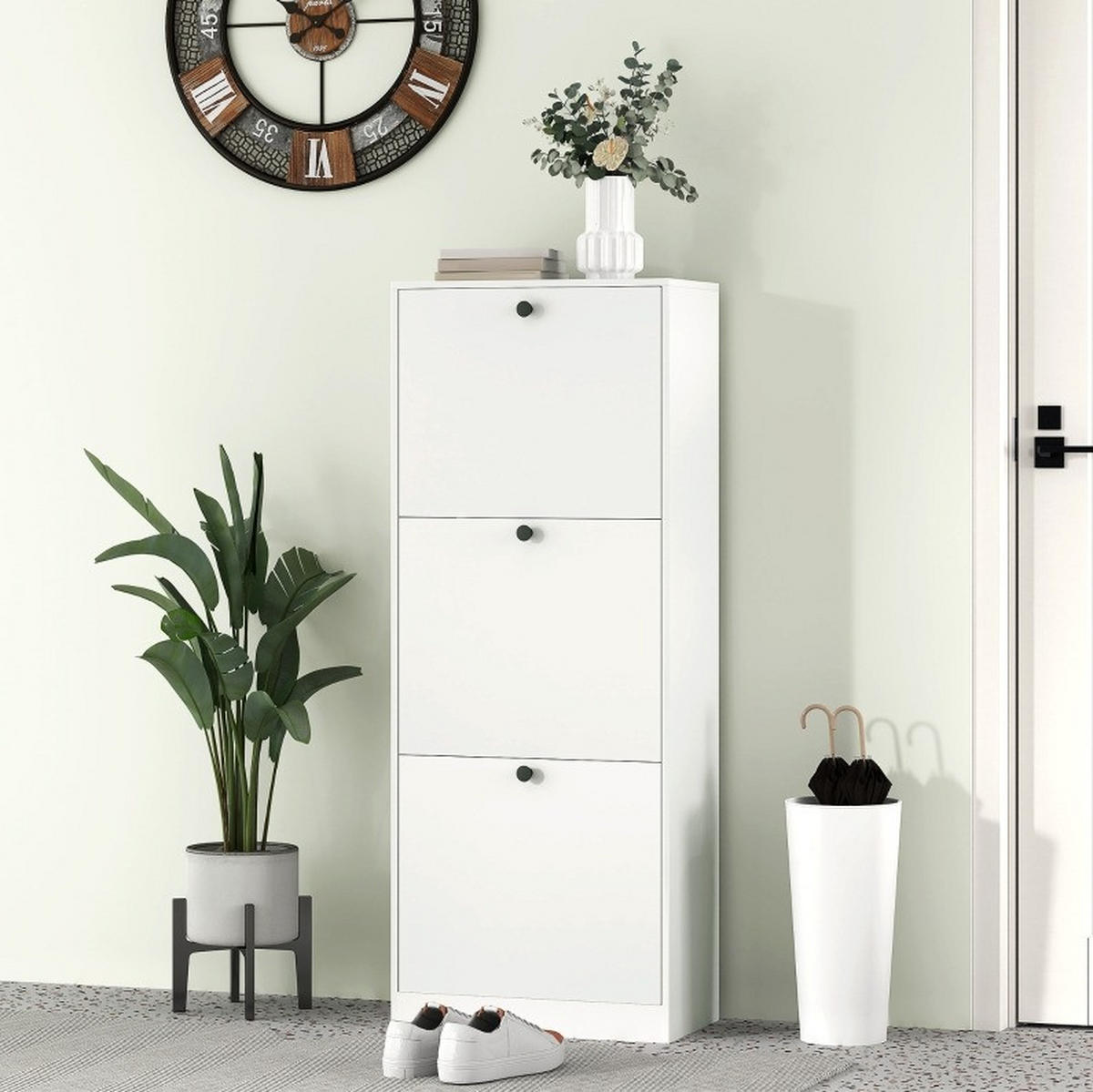 SCHUHSCHRANK 47/26/120 cm in Weiß mit 3 Klappen und verstellbaren Fächern - Weiß, Holz (47/120/26cm) - Flora Grace