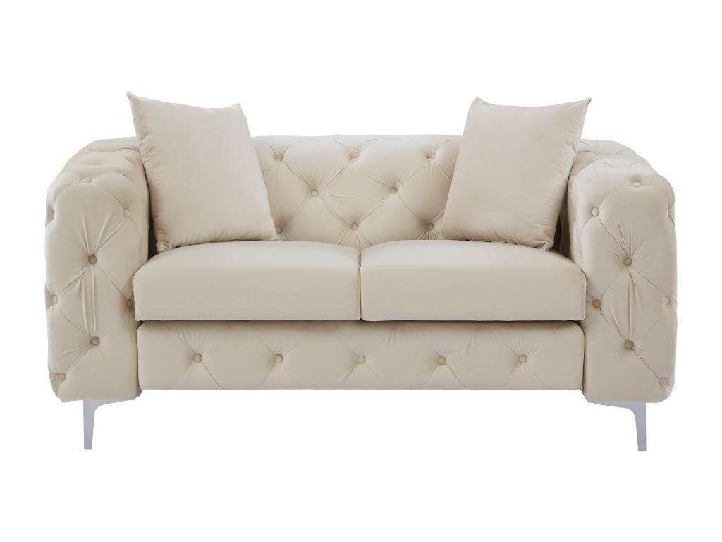 CHESTERFIELD-SOFA 2-Sitzer - Samt - Beige - EDWINA - Beige, Textil (91/76/162cm) - Vente-Unique