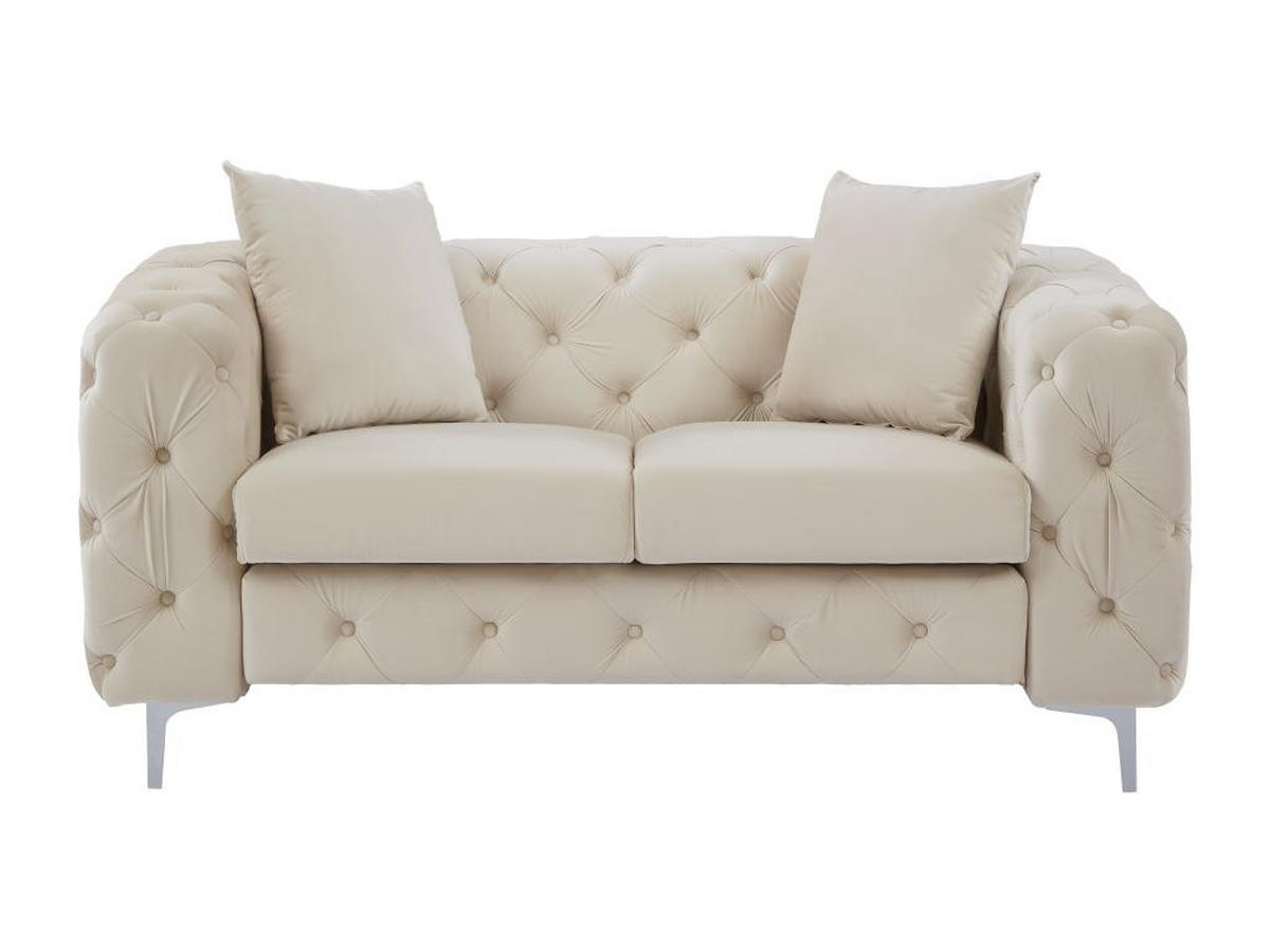 CHESTERFIELD-SOFA 2-Sitzer - Samt - Beige - EDWINA - Beige, Textil (91/76/162cm) - Vente-Unique