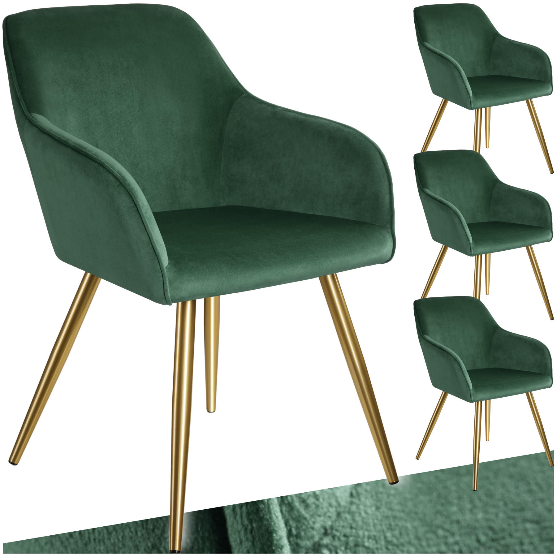 ESSZIMMERSTUHL 4er Set Marilyn 58 x 62 x 82 cm dunkelgrün/gold - Dunkelgrün/Goldfarben, Textil (58/82/62cm) - tectake