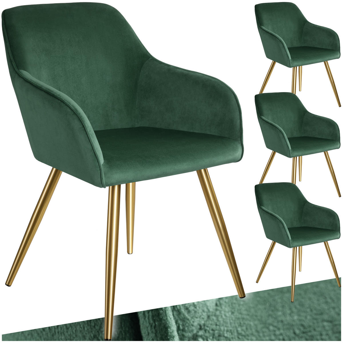 ESSZIMMERSTUHL 4er Set Marilyn 58 x 62 x 82 cm dunkelgrün/gold - Dunkelgrün/Goldfarben, Textil (58/82/62cm) - tectake