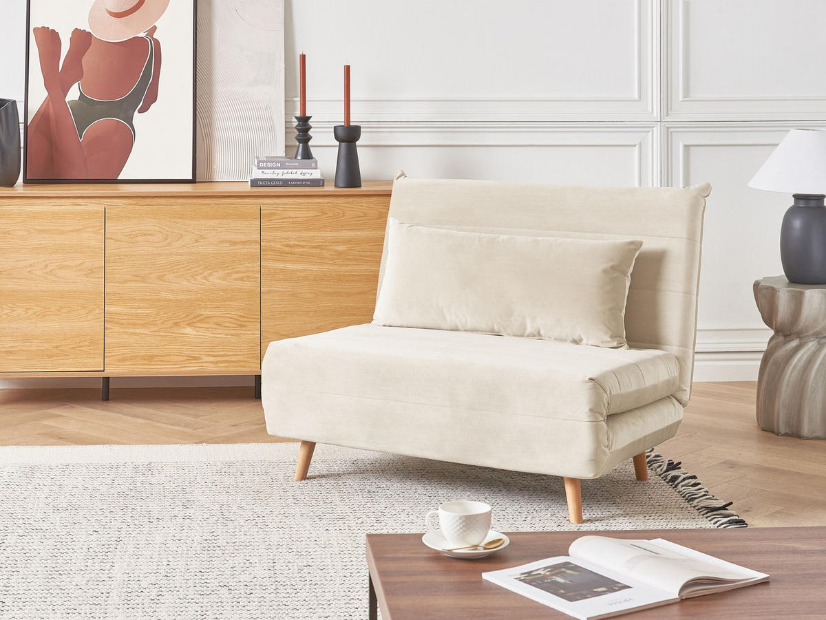 1-SITZER-SCHLAFSOFA Samtstoff Creme Setten - Creme, Textil (104/82/190cm) - Beliani