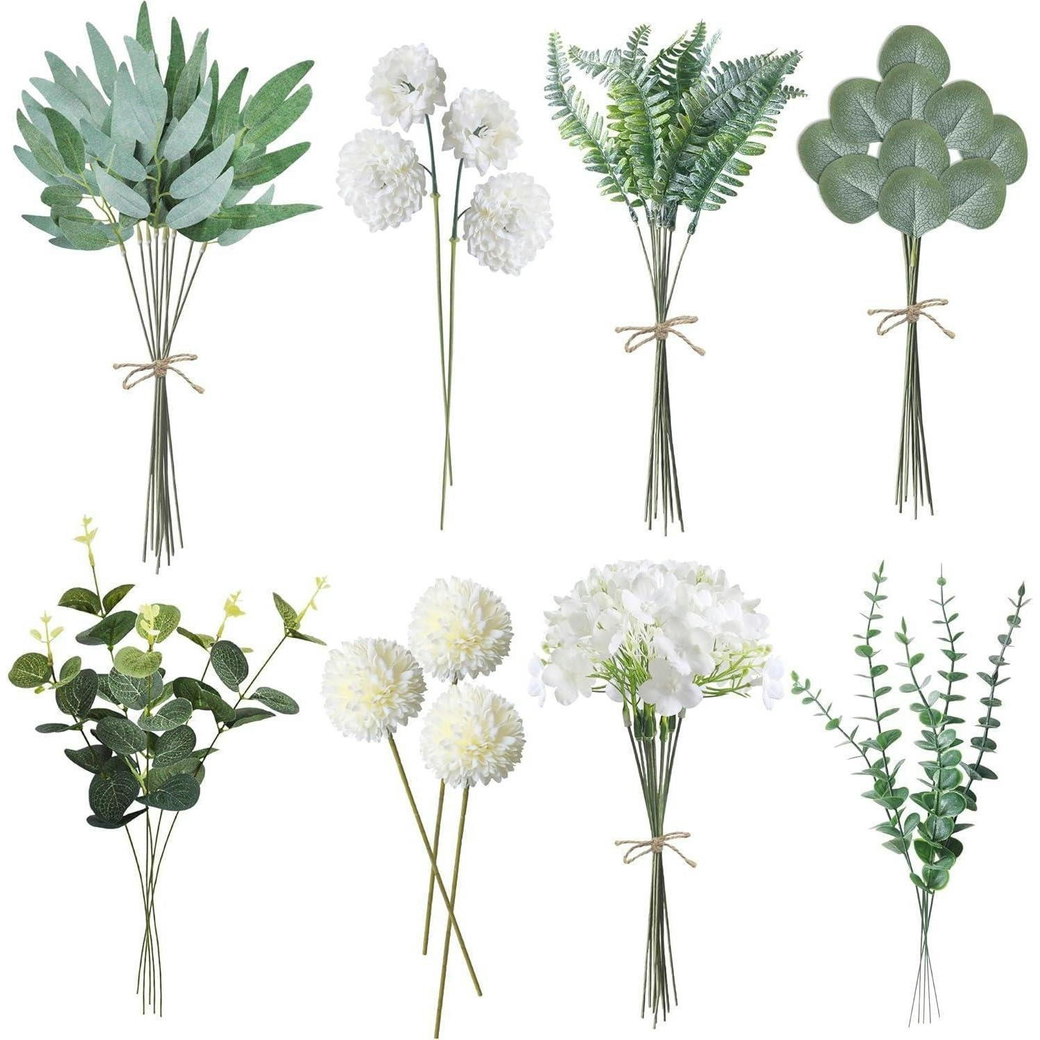 KÜNSTLICHE Blumen & Zweige 55 Stück Set Weiß und Grün - Multicolor, Kunststoff (40cm)