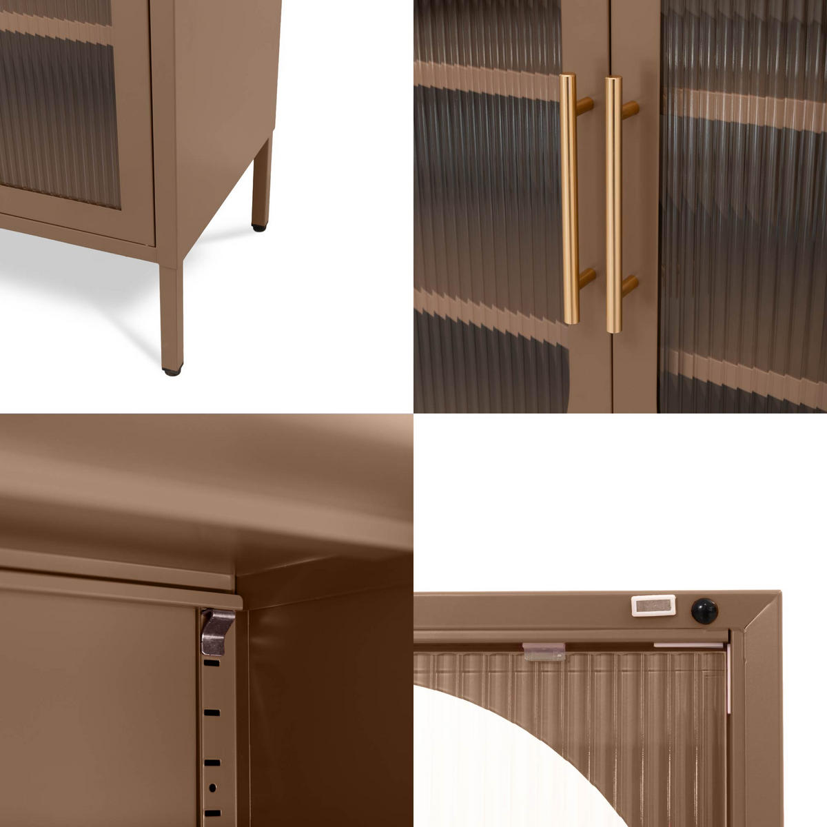 SIDEBOARD LUKA aus Metall und Industrie mit 2 braunen Türen und geriffeltem Glas, 80 cm - Braun, Metall (80/90/35cm) - Sicaan