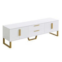 TV-SCHRANK 170/40/53,5 cm weiß MDF mit goldenen Griffen und Füßen, 4 Türen mit Schnitzereien - Weiß, Holzwerkstoff (170/53.5/40cm) - OKWISH