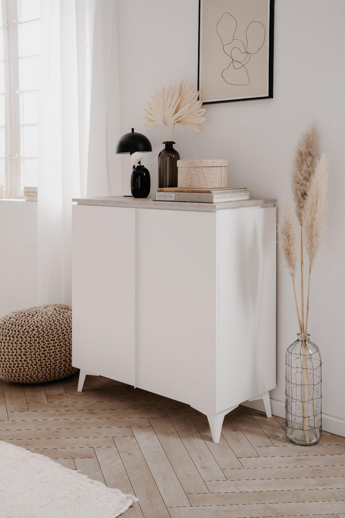 SIDEBOARD 2 Türen L88 cm - BERTRIX - Weiß, Holzwerkstoff (88/92/40cm) - Finori GmbH