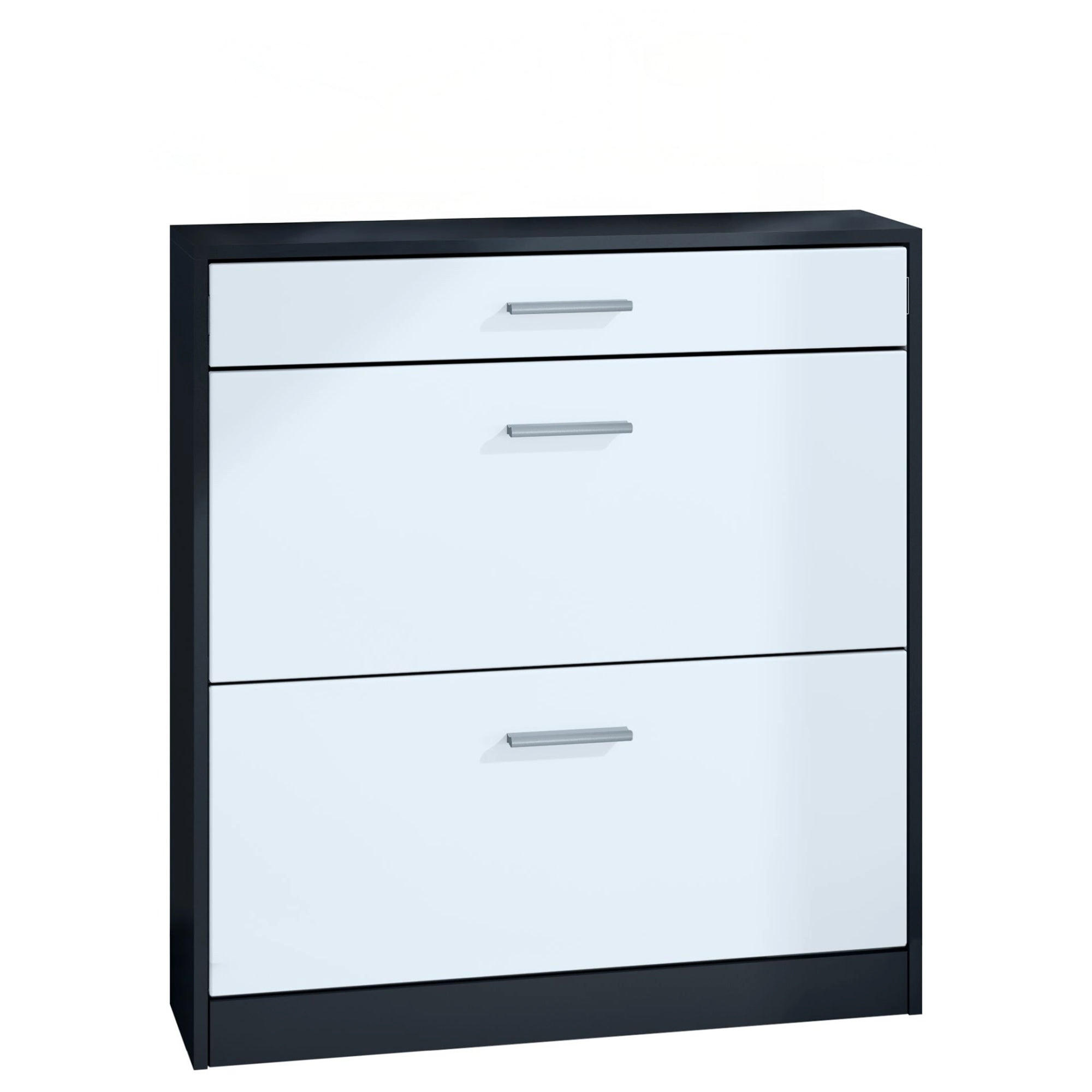 SCHUHSCHRANK Roma Schmal mit 2 Klappen und 1 Schublade, Platzsparender Schuhkipper, Schwarz/Weiß matt (89 x 95,5 x 23 cm) - Weiß, Holzwerkstoff (89/95.5/23cm) - InnoFurn