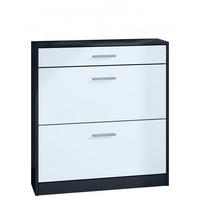 SCHUHSCHRANK Roma Schmal mit 2 Klappen und 1 Schublade, Platzsparender Schuhkipper, Schwarz/Weiß matt (89 x 95,5 x 23 cm) - Weiß, Holzwerkstoff (89/95.5/23cm) - InnoFurn