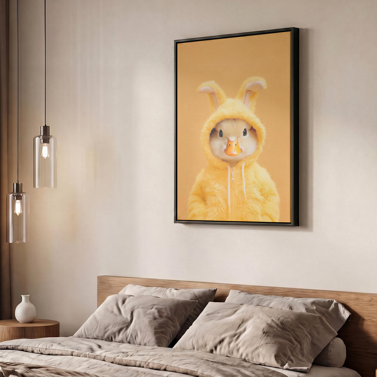LEINWAND Bilder mit Rahmen - Osterhase - Kostüm - Ente - 60x80 - Gelb, Textil (60/80cm) - MuchoWow