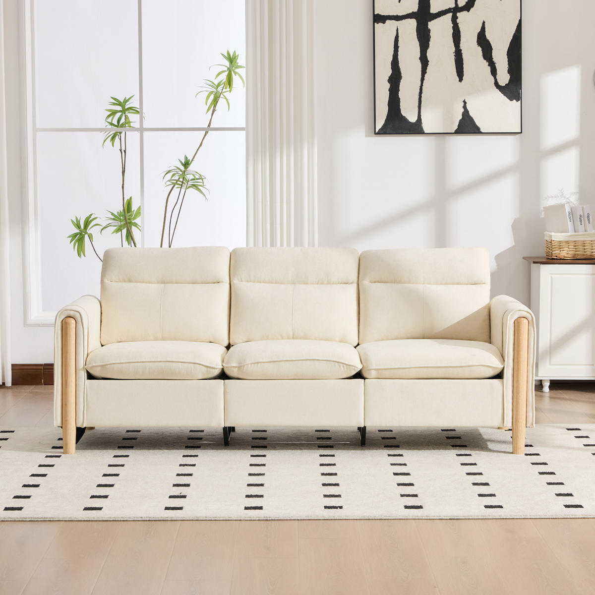 SOFA mit Stauraum und Hocker 201 cm Beige - Beige, Holz (77/201cm) - Meubliv